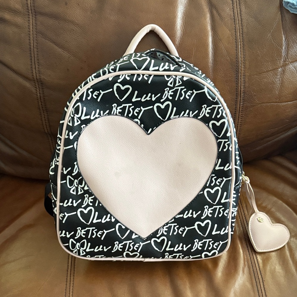 Betsey Johnson Black Backpack with Blush Heart Accent